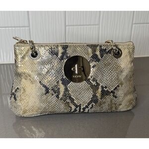 DKNY Python Snakeskin Print Handbag Purse AUTHENTIC BAG w/ Gold Accents EUC